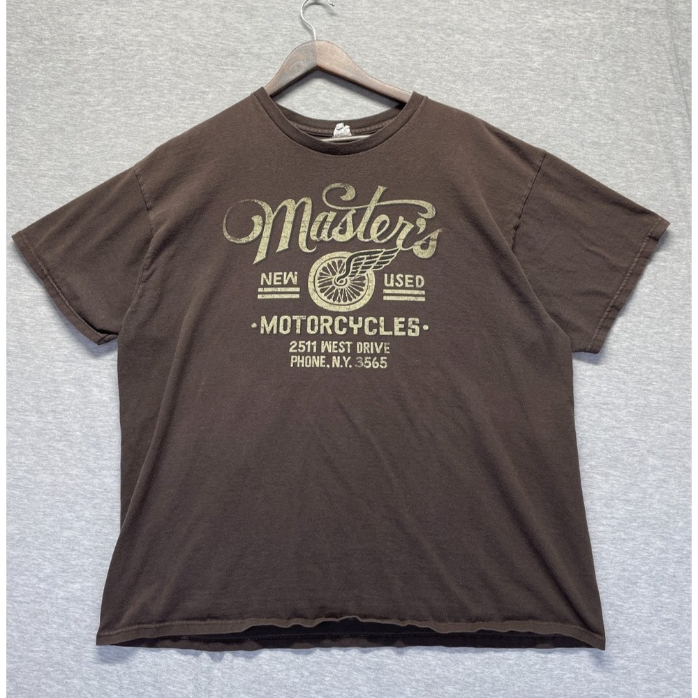 Vintage Delta Pro Weight T Shirt Men 2XL Brown Graphic Print Masters Motorcycles